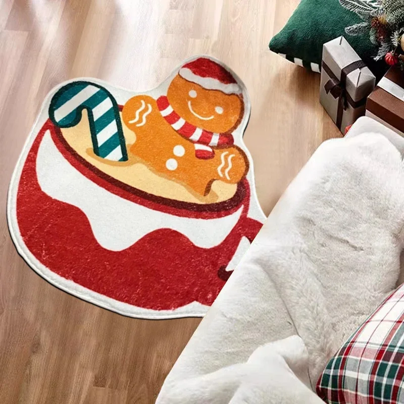 Christmas Decorate Rug Bedroom Large Carpet Gingerbread Man Rug for Living Room Bathroom Auti-slip Foot Mat Kid's Room Floor Mat