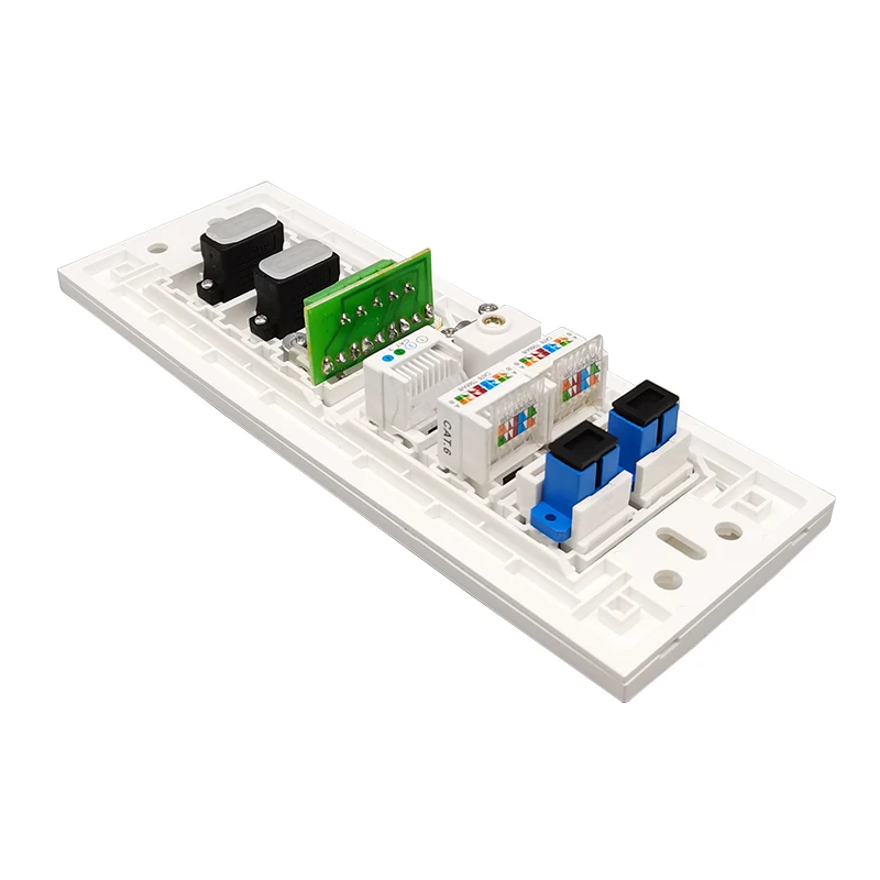 Wall Panel 2xHDMI RCA Audio Video Plug RJ11 Phone Analog ATV Dual CAT6 RJ45 LAN SC-SC UPC Optical Fiber Socket White Faceplate