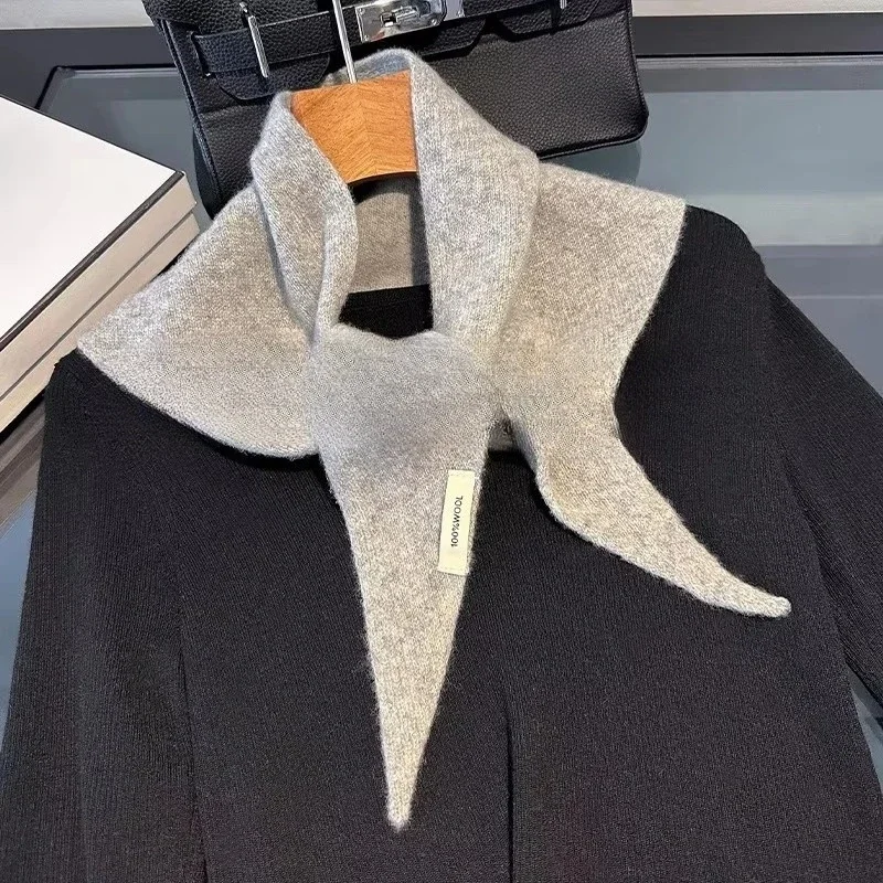 

Вязаный шарф женский, 100% шерсть, зимние теплые шарфы, яркий однотонный дизайн, утолщенная шаль, мягкий треугольный шарф из пашмины, новинка 2025 г.
