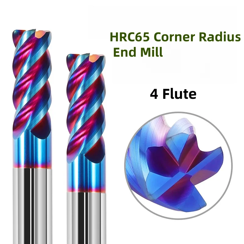 

Tungsten Carbide HRC65 4 Flute Corner Radius End Mill R0.2 R0.3 R0.5 R1 R2 Metal Router Tool Machining CNC R Bullnose Cutter