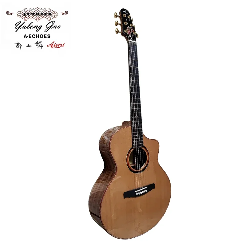 China Aiersi Yulong Guo handmade Double Top Acoustic Guitar with Koa Back and Side