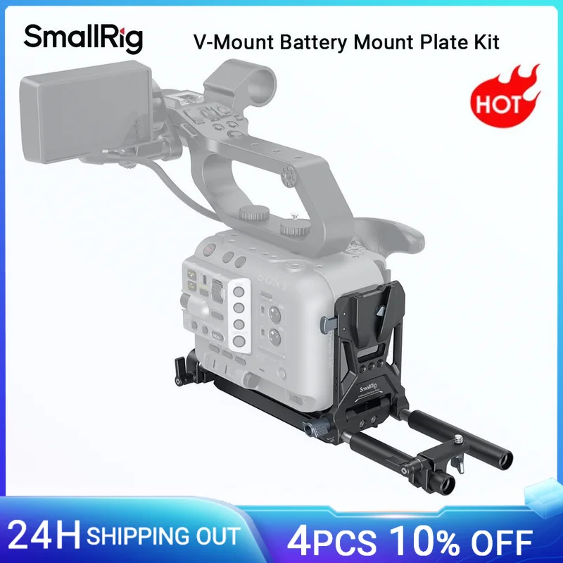 SmallRig V-Mount batterijmontageplaatset voor bioscoopcamera's met snelontgrendelingsplaat voor Manfrotto 501, 15 mm staafklem -4323
