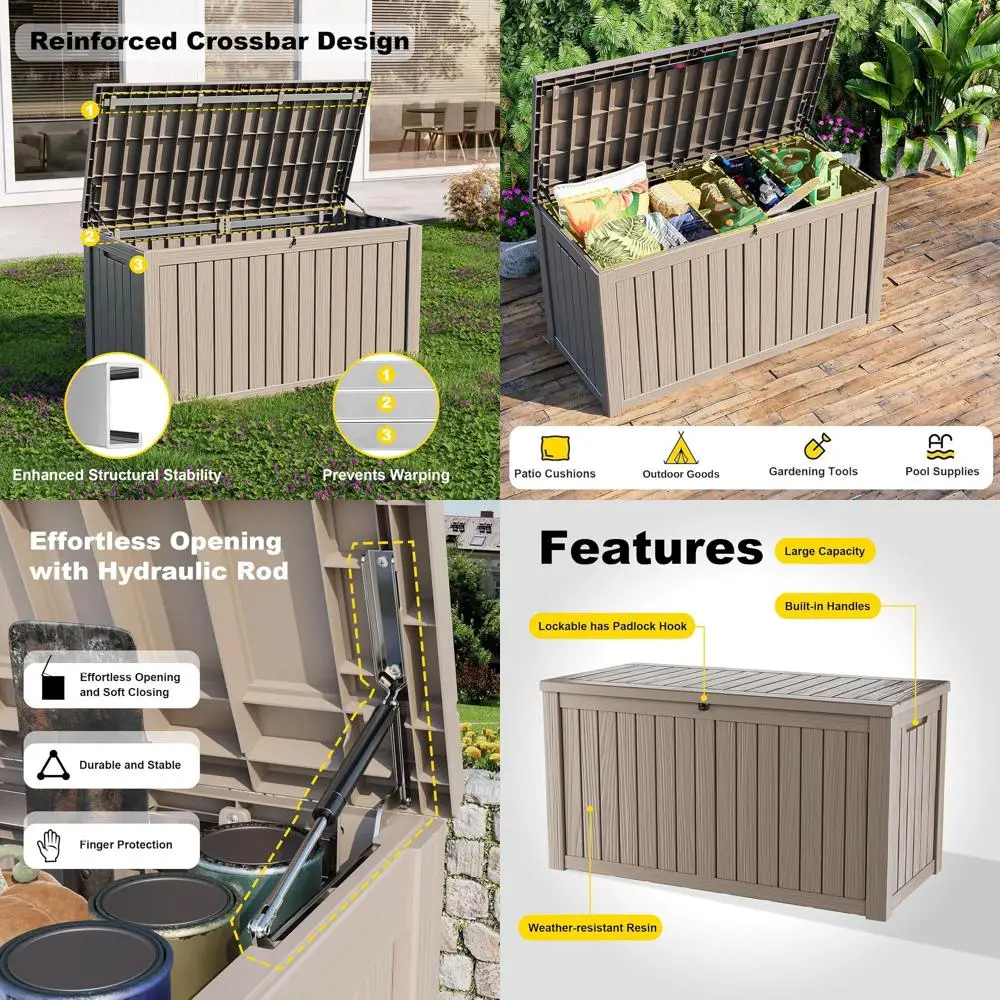 Large 180 Gallon Weatherproof Outdoor Storage Box with Lockable Lid for Patio Cushions and Garden Tools