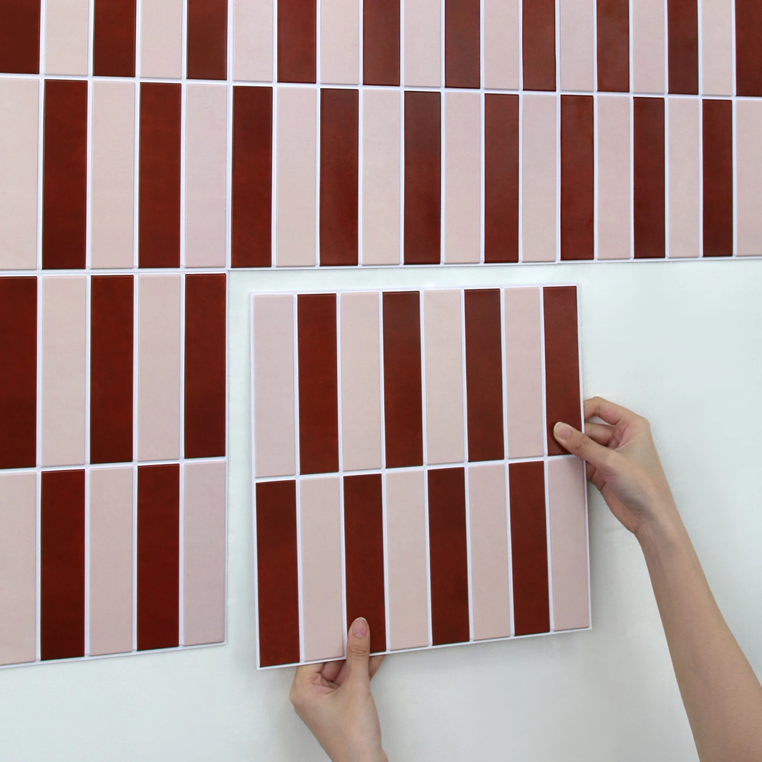 5/10/20PCS Red White Linear 3D Peel and Stick PVC Wall Panels, Self-Adhesive, Easy to Cut, Living Room Decor