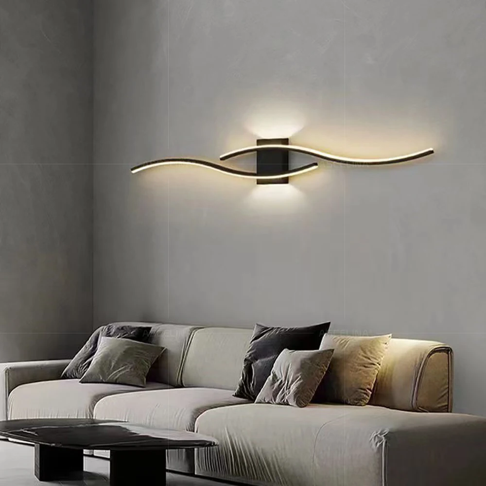 Moderne LED-Wandleuchte, einfache Linien, 60/80 cm, erhältlich in drei Farben, Schlafzimmer, Nachttisch, TV-Wand, Korridor, Innenbeleuchtung – Detail 8