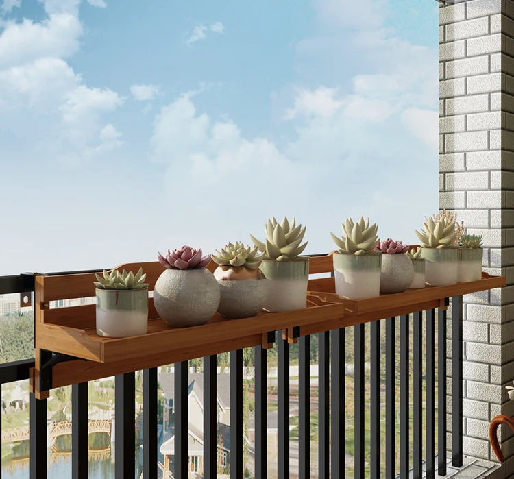 

Balcony flower stand hanging guardrail solid wood railing shelf hanging flowerpot succulent plant display stand