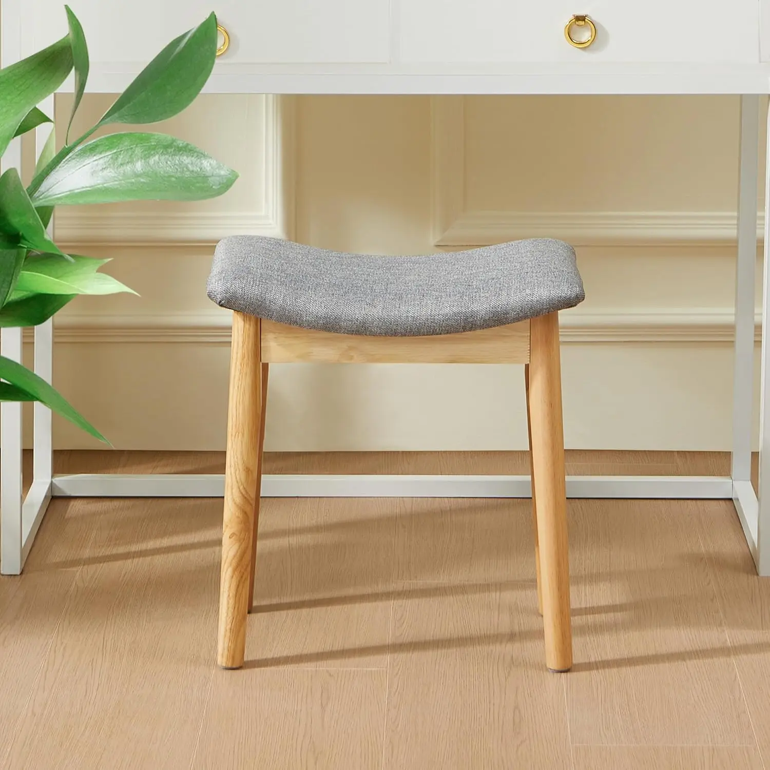 Vanity Stool Vanity Chair 18 Inch-  Stool Chair Wood Legs, Modern Piano Bench Makeup and Foot Stool for Bedroom. image 4