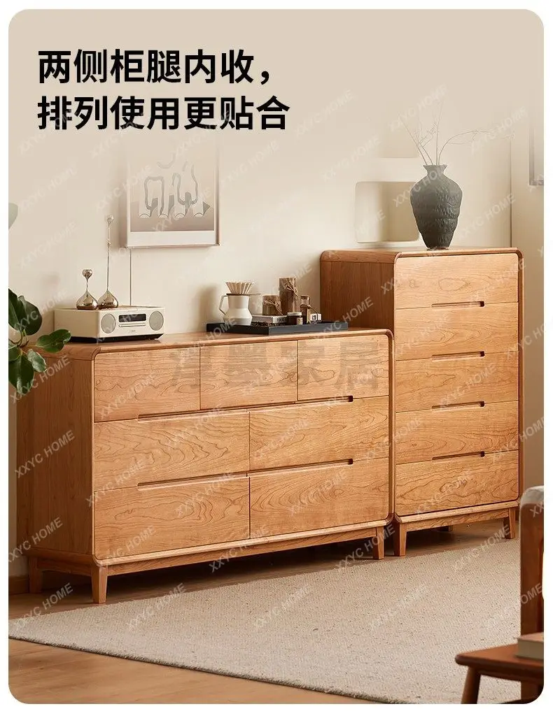 

MMSolid wood comfortable wide seven chest cabinet bedroom furniture retro cherry wood chest chest drawer storage cabinet
