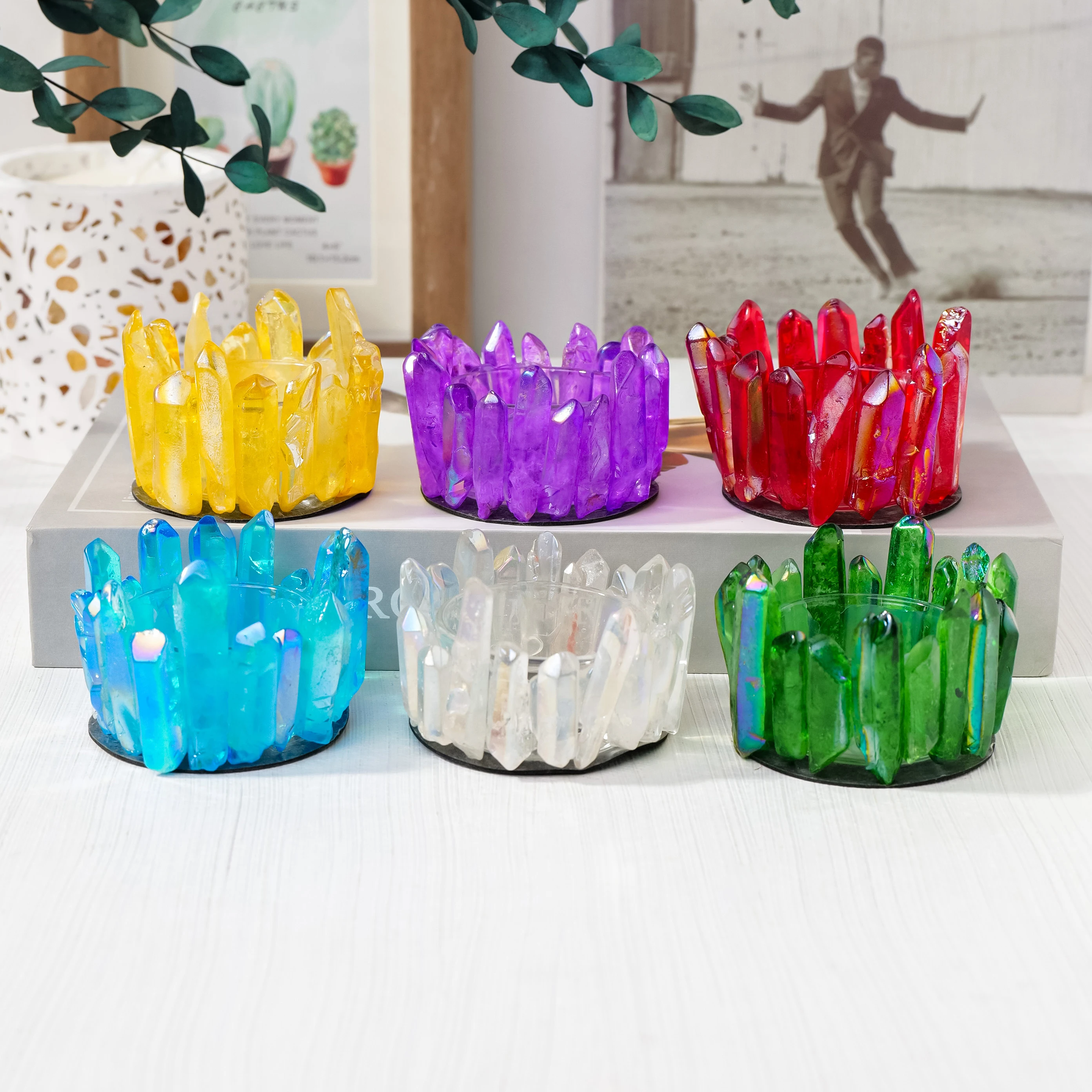 1PC Natural Crystal Electroplating Color Clear Quartz Point Gemstone Candlestick Home Decor Candlesticks For Candle Parties