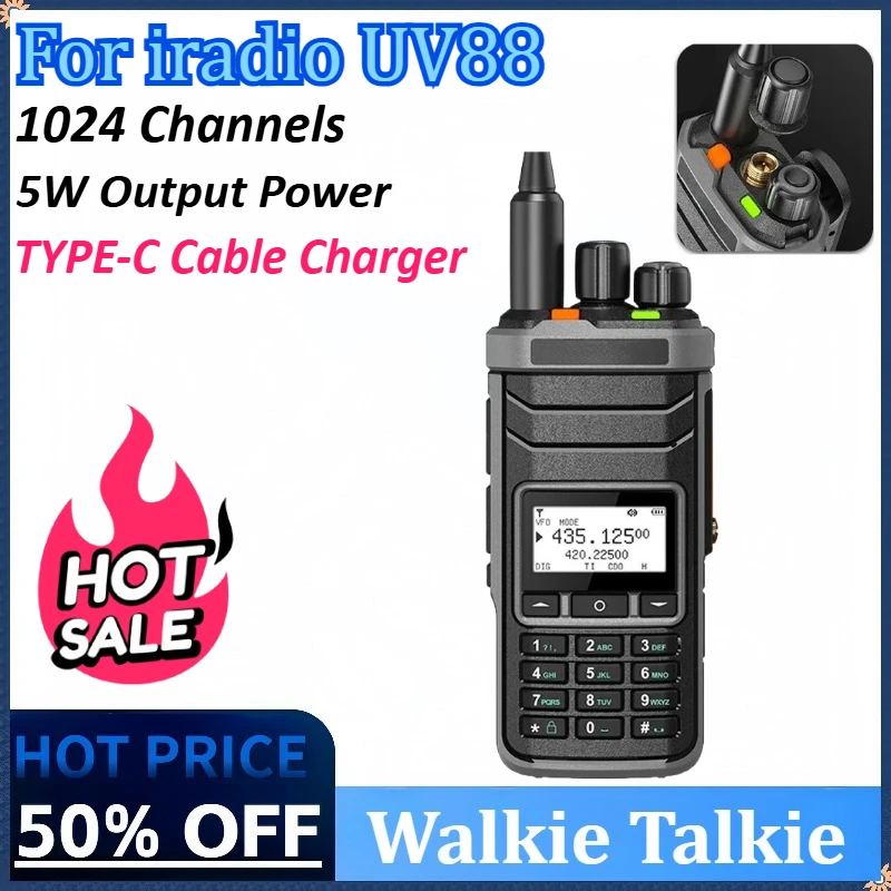 

New Walkie Talkie for iradio UV88 Multi Band Ham Radio HF UHF VHF Dual Band AM USB LSB CW CB LW MW SW SSB Recpt. 1024 Chans