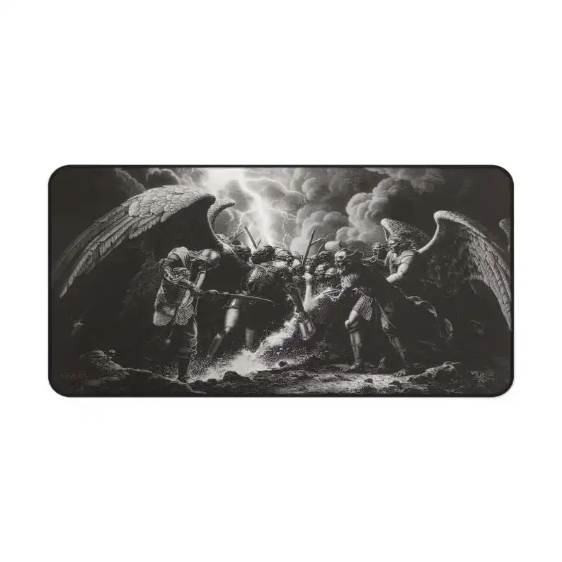 Epic Gothic Battle Mouse Pad | Angels vs Demons Desk Mat | Dark Fantasy Office & Gaming Mat