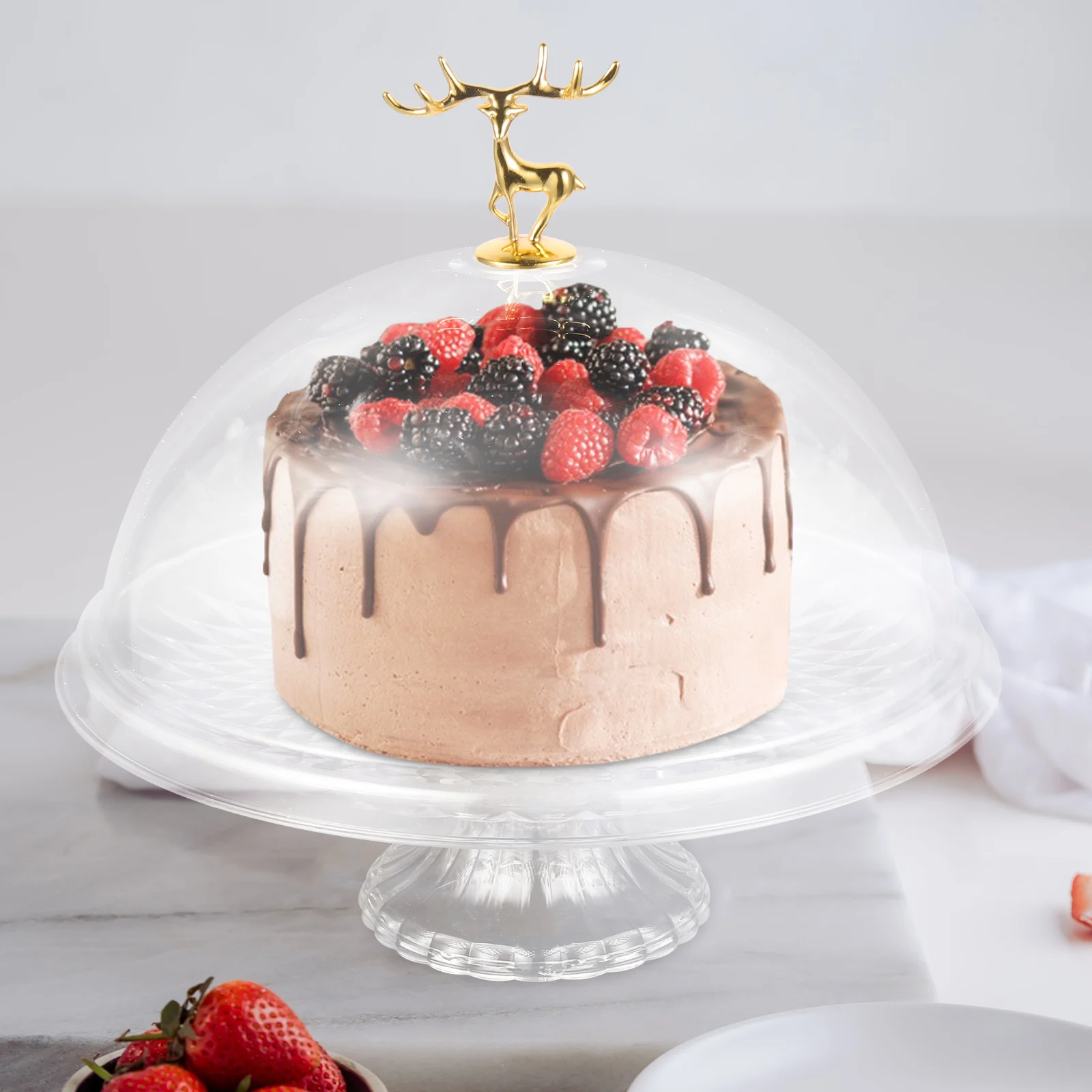 

Clear Cake Tray With Dome Pet Material Dustproof Cover Party Wedding Dessert Display Stand Snack Serving Plate For