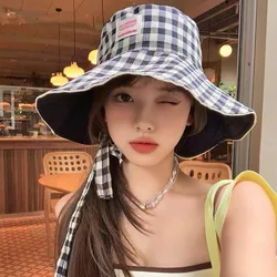 2025 Wide Brim Y2K Sun Hat Women Anti-UV Protection Hiking Fisherman Cap Fold Summer Solid Beach Hat Double sided Sun hat