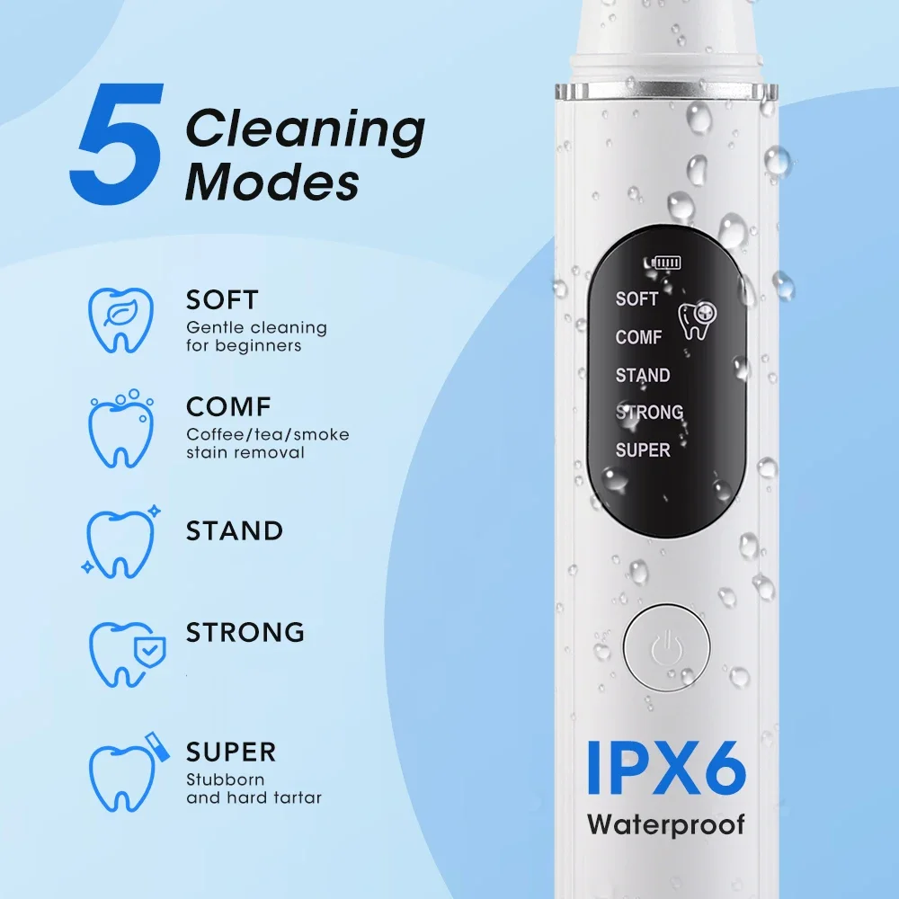 Electric Teeth Cleaner Sonic Tartar Remover 5 Modes USB Rechargeable Oral Care Tool for Coffee Smoke Stains IPX6 Waterproof Home image 2