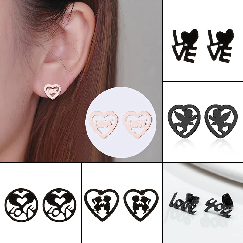 Romantic Stainless Steel Cupid Earring for Women Love Heart Ear Jewelry Girls Valentine's Day Earrings Gifts Accessories