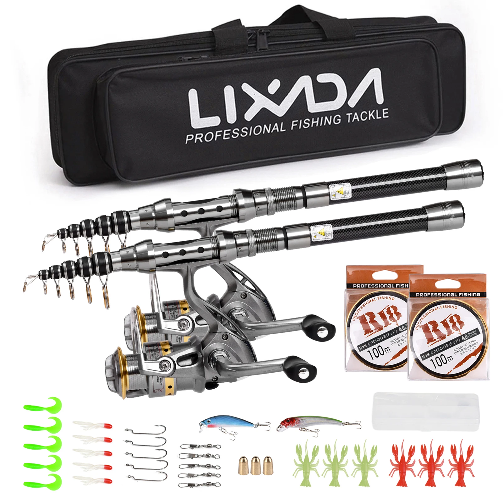 2PCS Rod and Reel Telescopic Fishing Rod Telescopic Fishing Pole Fishing Pole Combo Set Carbon Fiber Reels Fishing Accessories