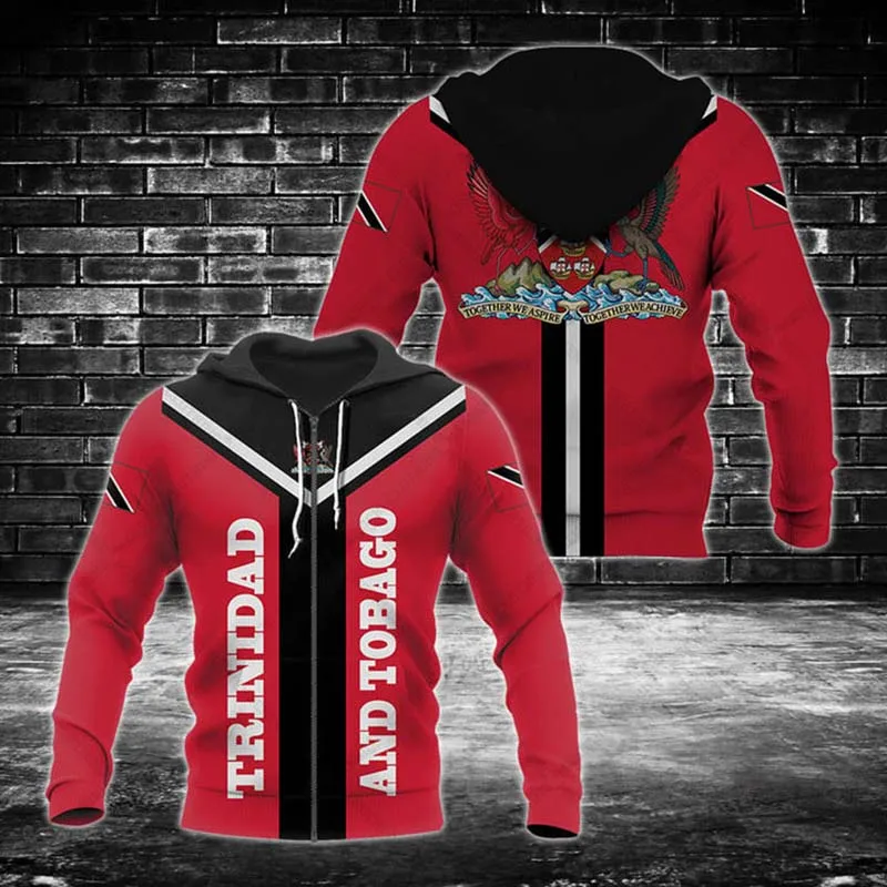 Customize Trinidad & Tobago Emblem Zipper Hoodies Unisex Oversize Sweatshirts Winter Casual Streetwear Tops Pullover