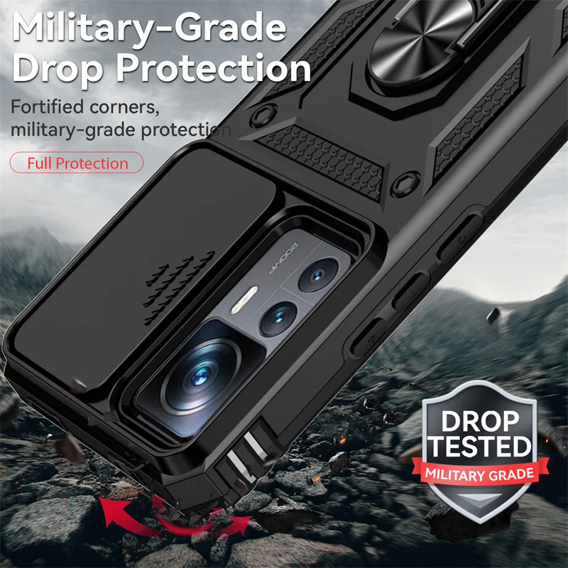 درع مقاوم للصدمات Funda لهاتف Xiaomi 12T Pro 5G حافظة منزلق عدسة حماية حلقة حامل غطاء لهاتف Xiaomi Mi 12 T Pro 12X Mi12 Xiaomi12T