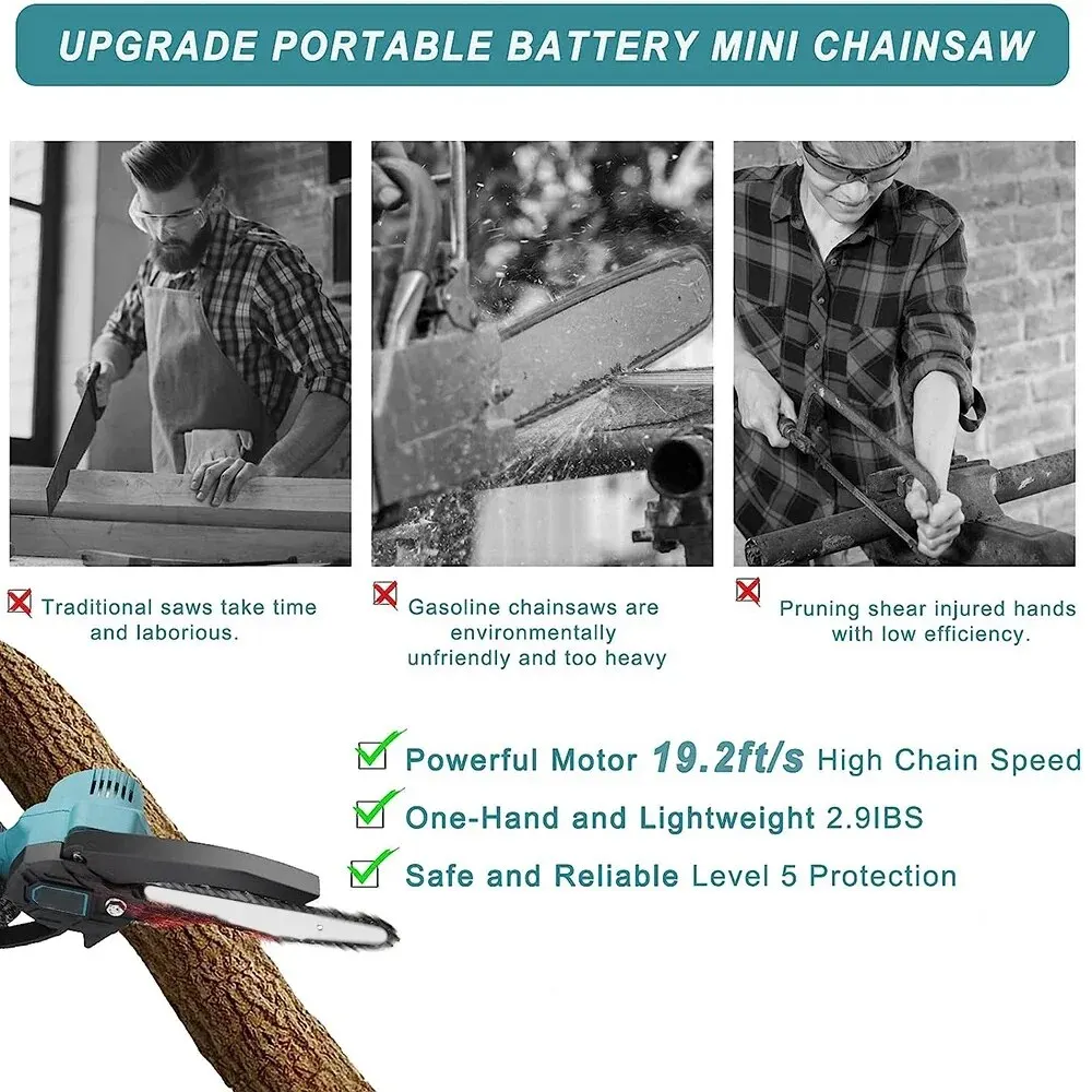 Mini Chainsaw for Makita 18v (No Battery) Woodworking with Small Handheld Electric 6-inch Logging Sawzall Mini Portable Chainsaw