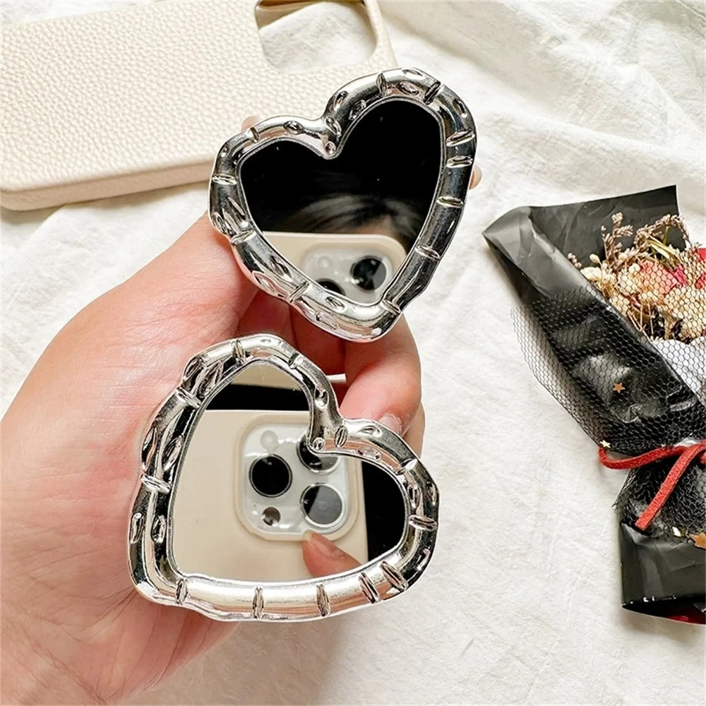 INS Metal Love Heart Mirror Phone Griptok Grip Tok Holder Ring For iPhone Cute Foldable Phone Stand Holder Gift Bracket Support