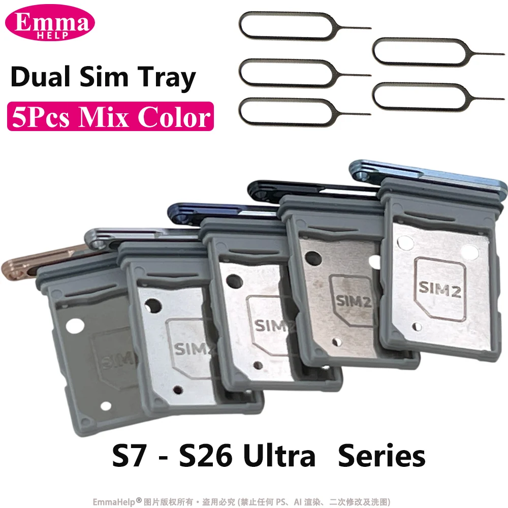 5pcs Dual SIM Card Tray Slot Socket Reader Replacement for Samsung S7 S8 S9 S10 S20 S21 S22 S23 S24 S25 S26 Ultra Plus Parts