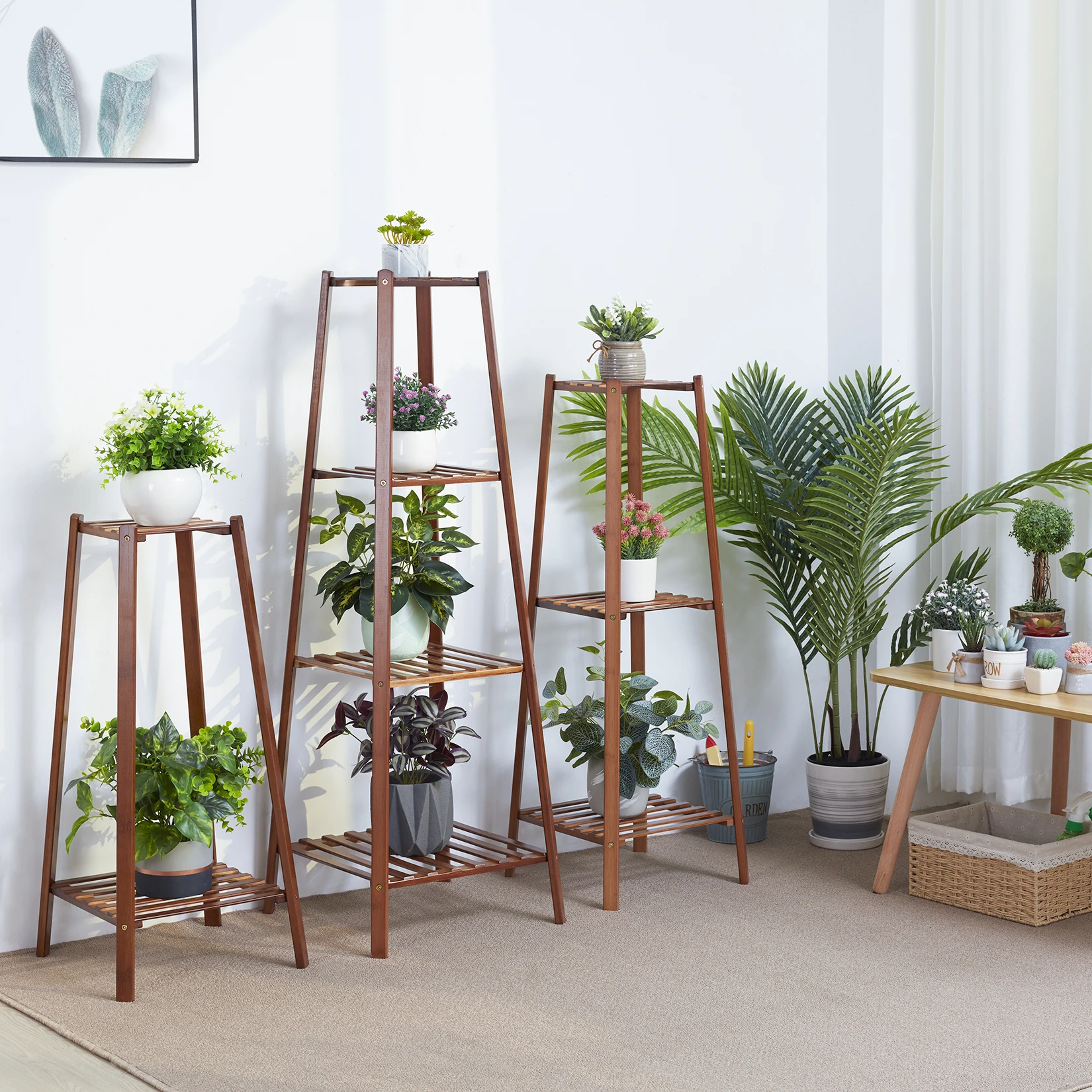 2/3/4 Tier Garden Vintage Tall Plant Stand Bamboo Planter Flower Holder Display Rack Home Storage Shelf