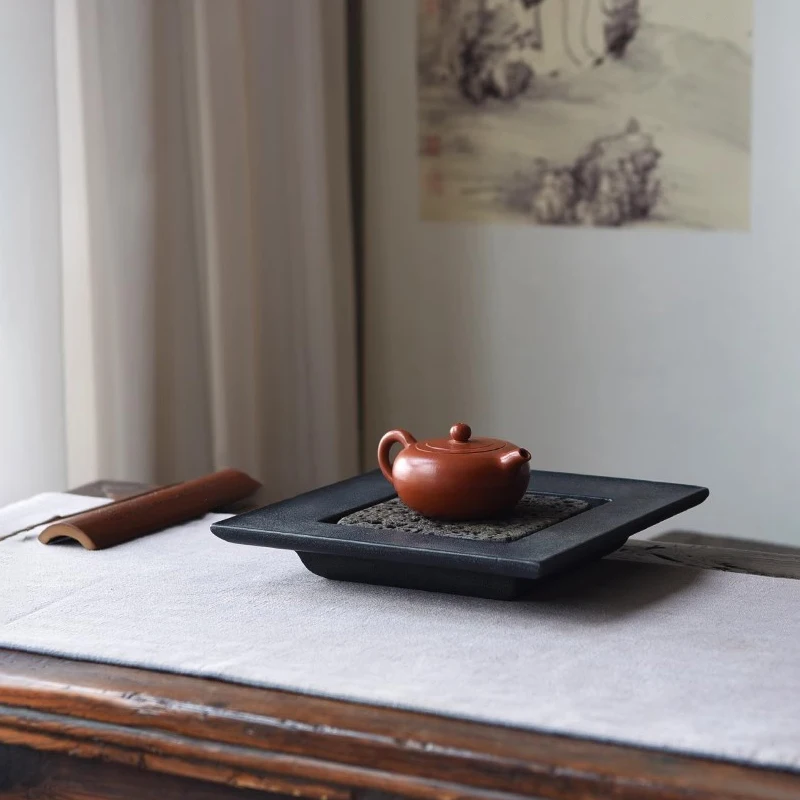 Tee-Tablett aus Naturstein, quadratisch, mit Wasserablauf und Aufbewahrung, handgefertigt, im Vintage-Chinesischen Stil, Gongfu-Teeset, Wabi-Sabi Zen, Heim- und Bürodekoration – Detail 14