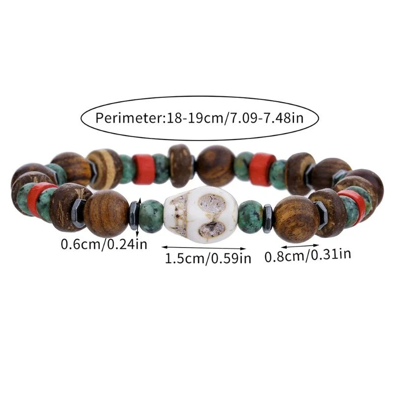 Vintage Handmade Beaded Skull Bracelet For Men Wooden Coconut Shell Beaded Bracelet Jewelry view 6