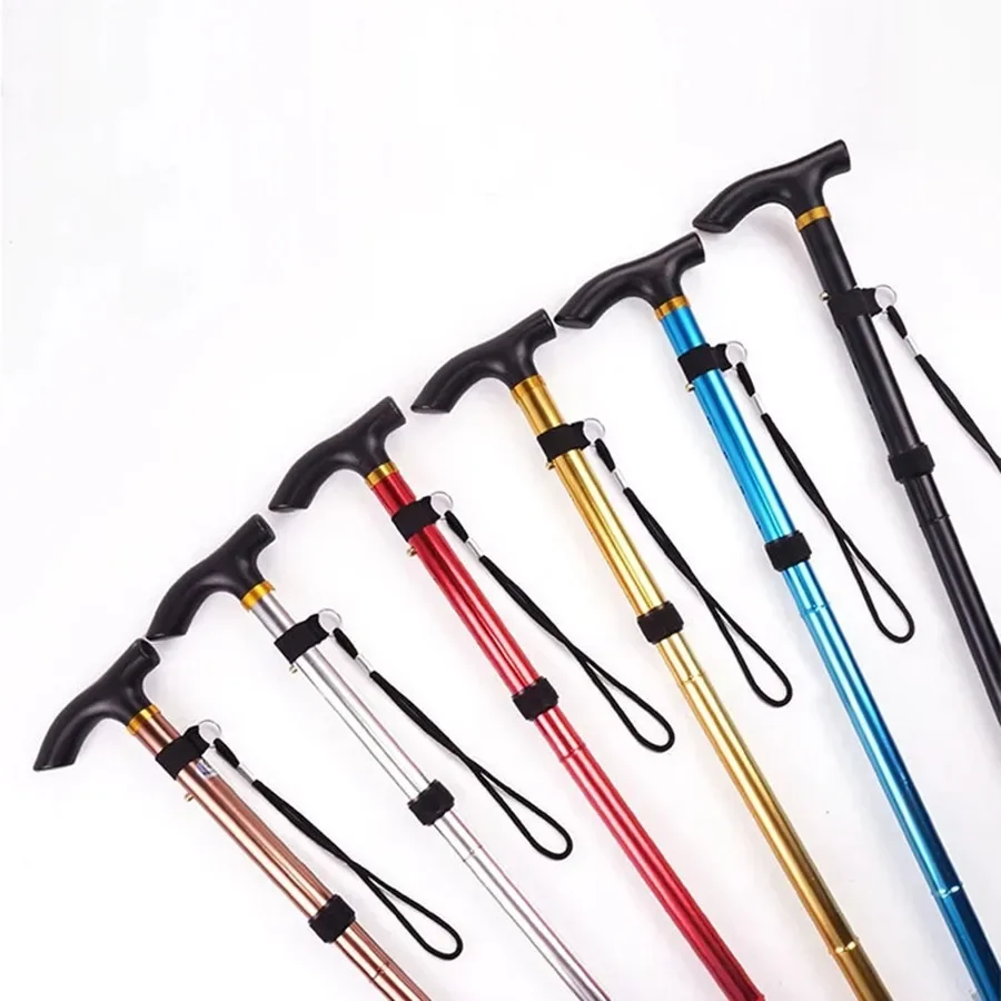 Adjustable Length Aluminum Alloy Folding Walking Cane Anti-Slip Hiking Stick Multi-Color Options for Elderly Outdoor Tools