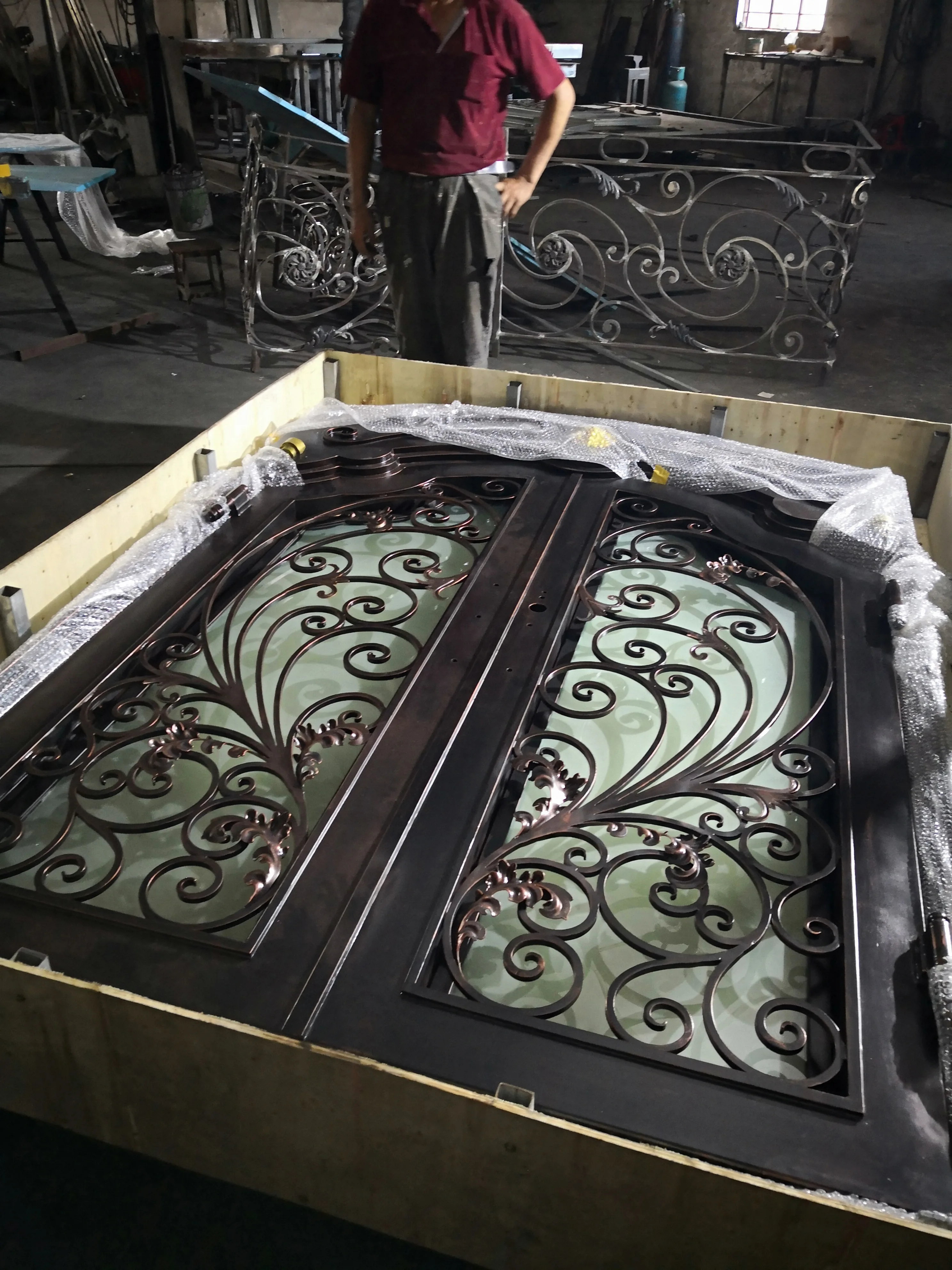 

Jamb 3" x 6.3" Wrought Iron Doors Pure Hands Fluorocarbon Paint 30 Years Not Peeling Hc-4