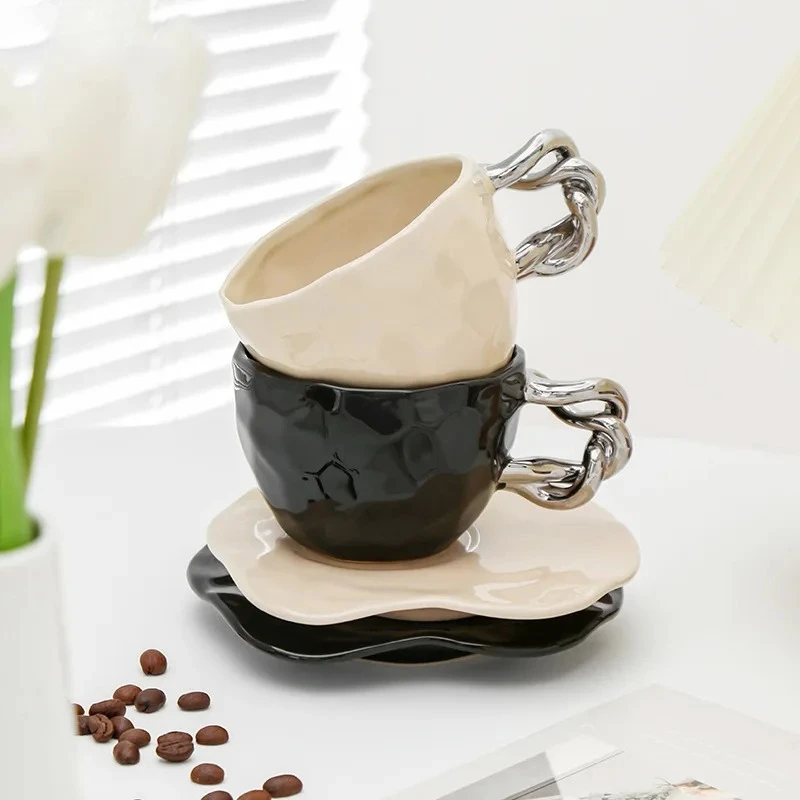 

Simple and Elegant Ceramic Coffee Cup and Saucer Set with Retro Creative Design for Office Afternoon Tea - Latte Coffee Cup