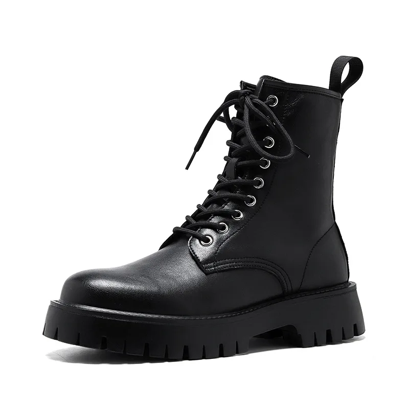 British style men boots luxury fashion genuine leather shoes high top cowboy motorcycle boot lace-up handsome platform botas man