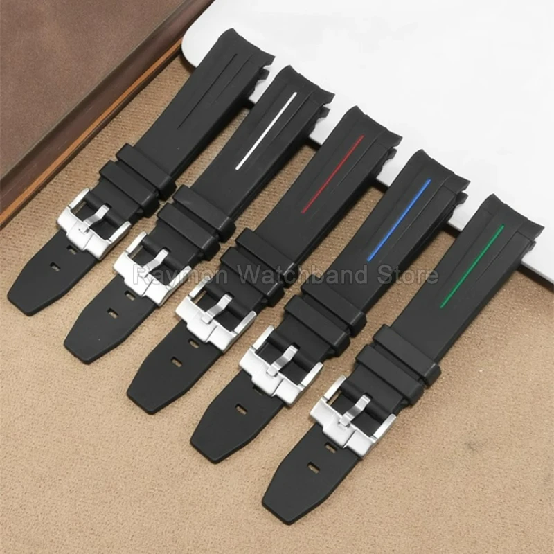 For Rolex Black Green Submariner Daytona Seiko 20mm Silicone Watch Strap with Curved Contour Stainless Steel Clasp Black Green view 5