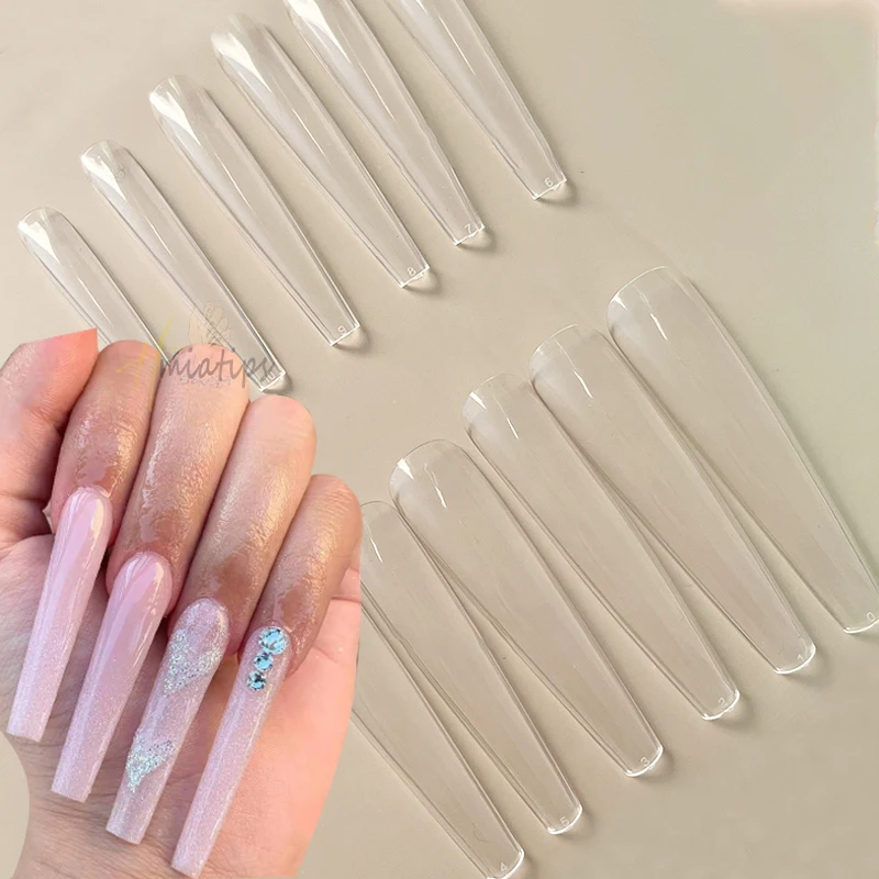 Gel Nails Extension System Full Cover Sculpted Clear Stiletto Coffin False Nail Tips Press On Capsule Artificial Fake Nails