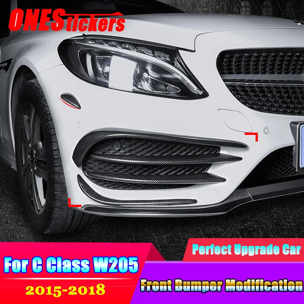 

For Mercedes Benz C Class W205 2015-2018 ABS Car Accessories Front Bumper Lip Splitter Spoiler Canard Fog Lamp Cover Trim Strips