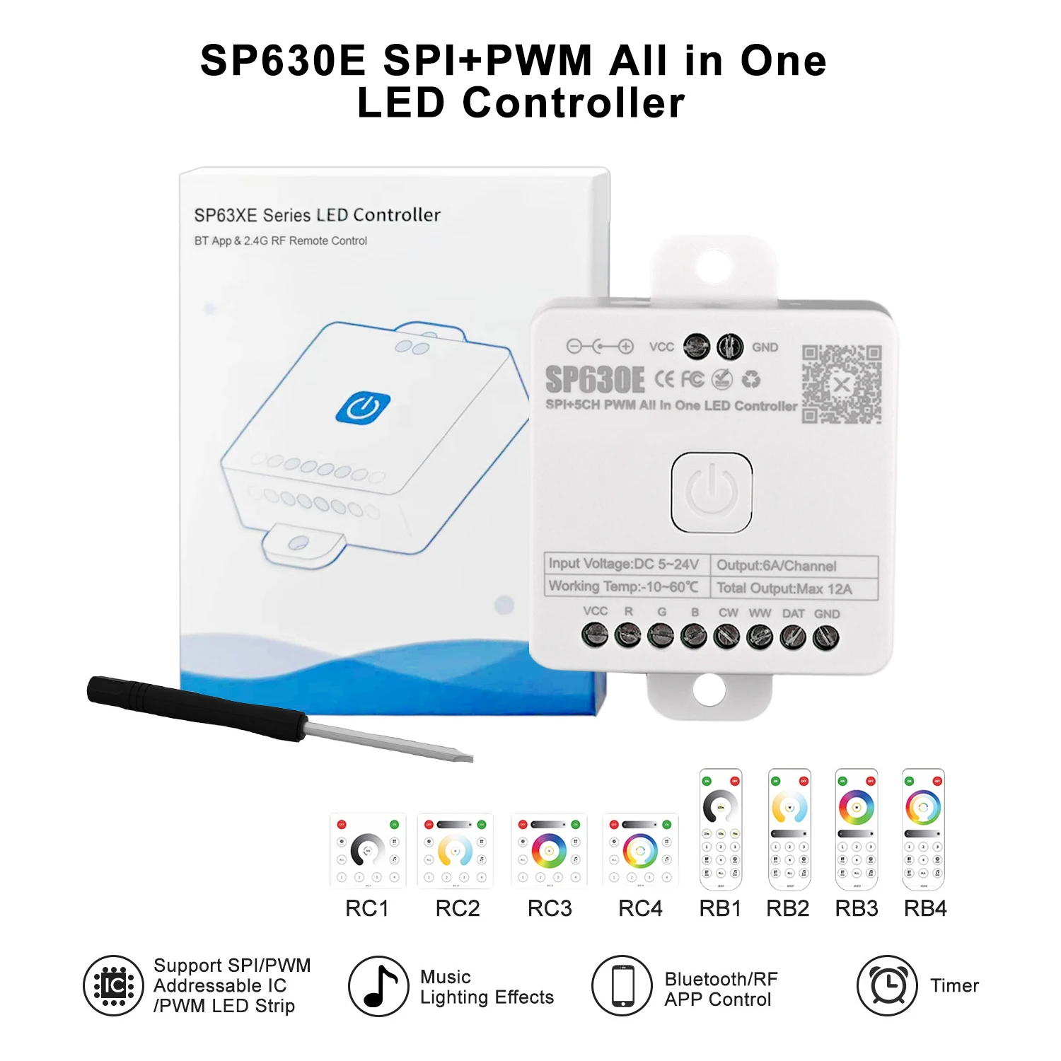 SP630E All in One LED Controller BT APP Music Control PWM SPI Pixels LED Strip Light COB SMD WS2811 WS2812B SK6812 RGB RGBW CCT