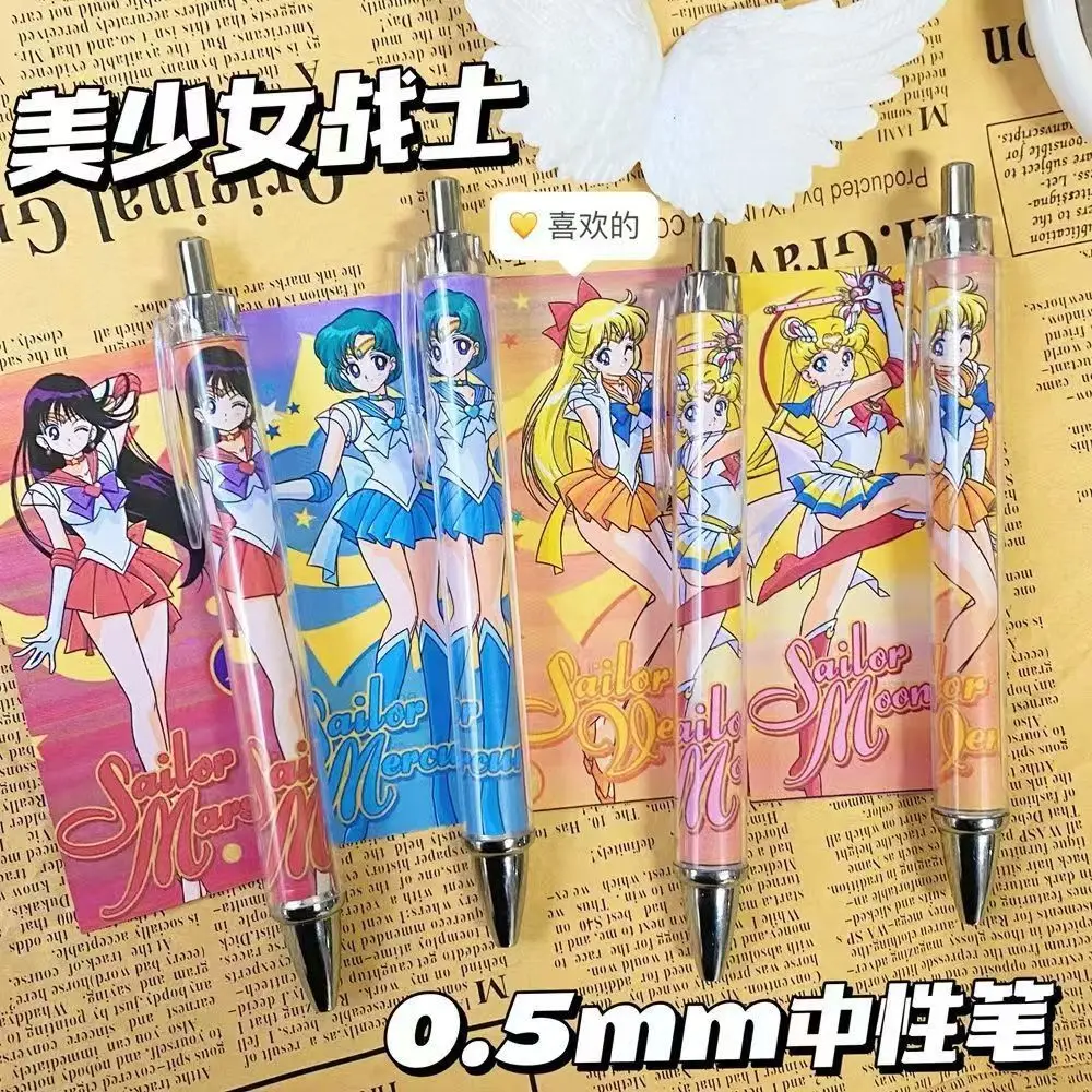 1-4 Stück Sailor Moon Klick-Kugelschreiber Cartoon-Prüfungskugelschreiber Niedlicher Schüler-Übungsstift Glatter Schwarzer Schreibstift Schulbedarf