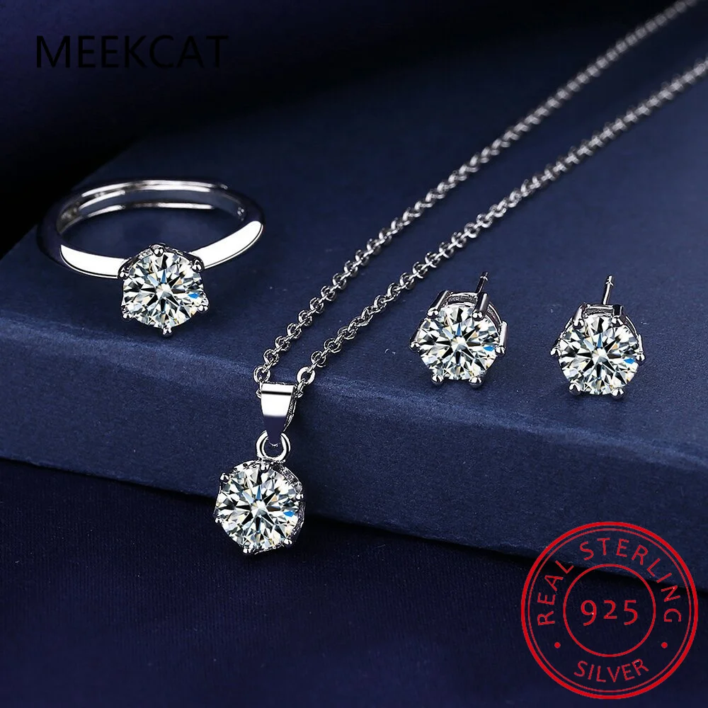 

Серебро 925 пробы, кулон с муассанитом, ожерелье, серьги-гвоздики, наборы колец, лабораторный бриллиант, комплект ювелирных украшений, белое золото 18 карат, подарок на вечеринку для женщин