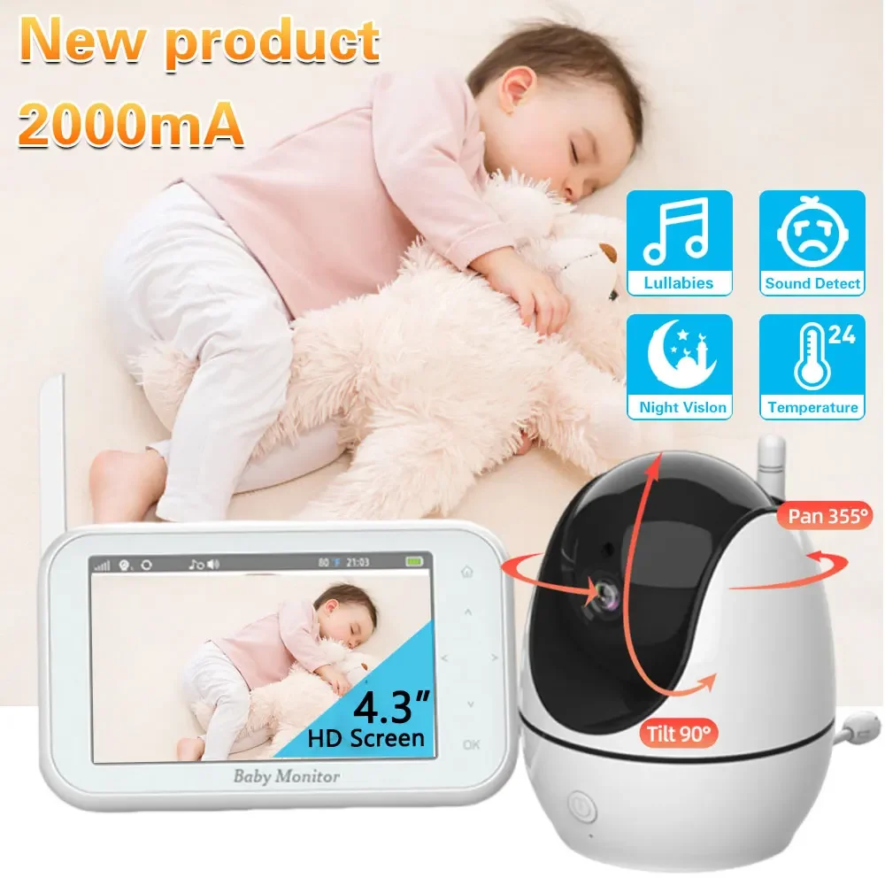 

4.3''Display Pan-Tilt-Zoom Video Baby Monitor with Camera and Audio,,24-Hour Battery,2-Way Audio,Night Vision,Temperature Camera