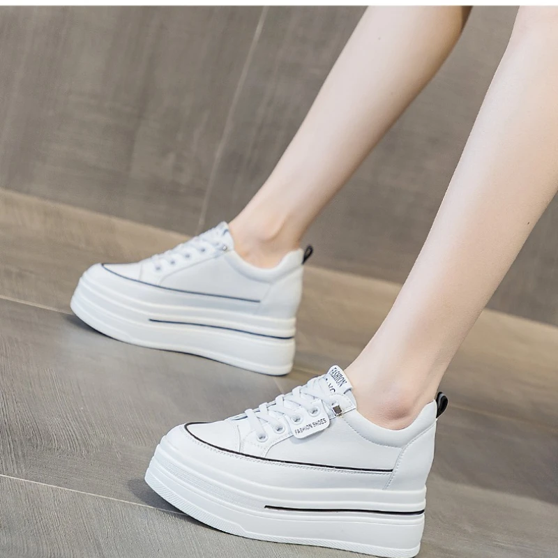 

Inner Height-enhancing White Shoes for Women 6CM Thick-soled Women Shoes with Wedge Heels 2024 Spring Summer New Casual Sneakers