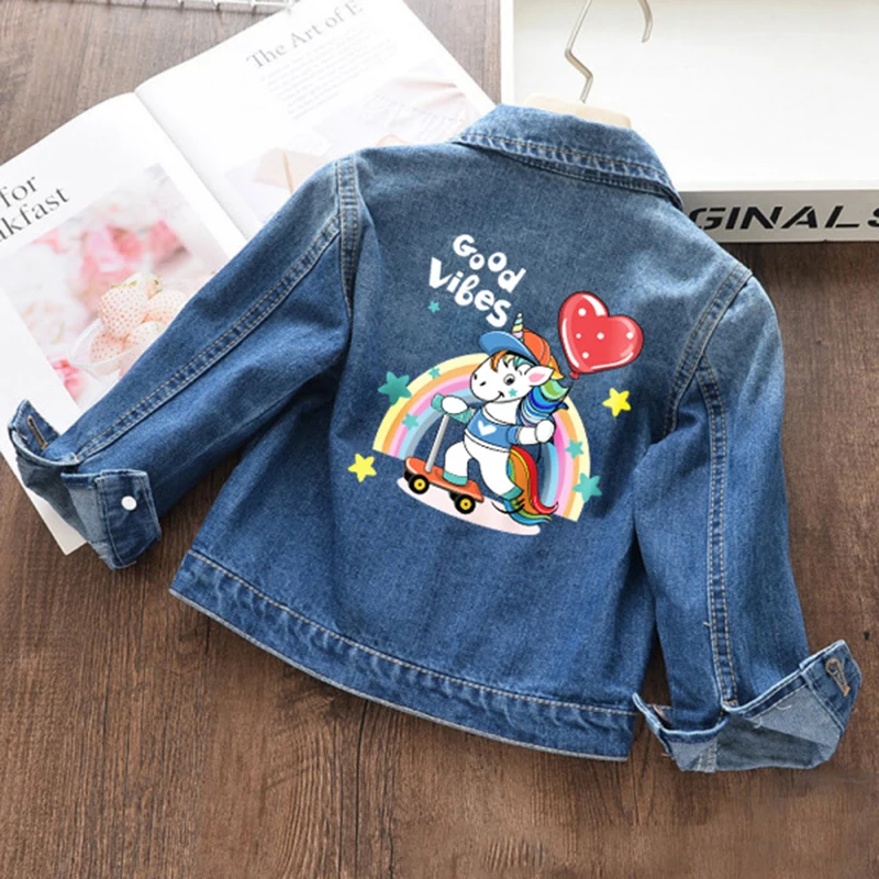 2 3 4 5 6 8 10 Years Girls Jacket Baby Boy Clothes New Fashion Spring Girls Cute Unicorn Autumn Children Outerwear Kids Clothes