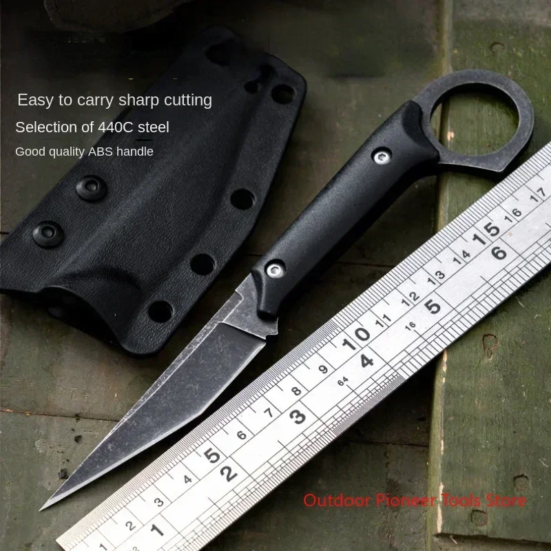 New 440C stainless steel EDC straight knife, outdoor K-sheathed self-defense survival knife, portable camping hunting knife