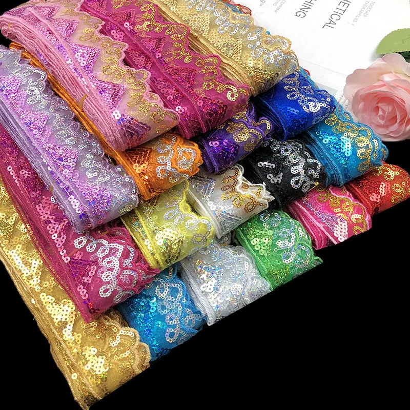 1/3/5 Yards Sequined Embroidery Lace Ribbons For Stage Performance Party Cosplay Wedding Clothes DIY Accessories Sewing Trim 5CM