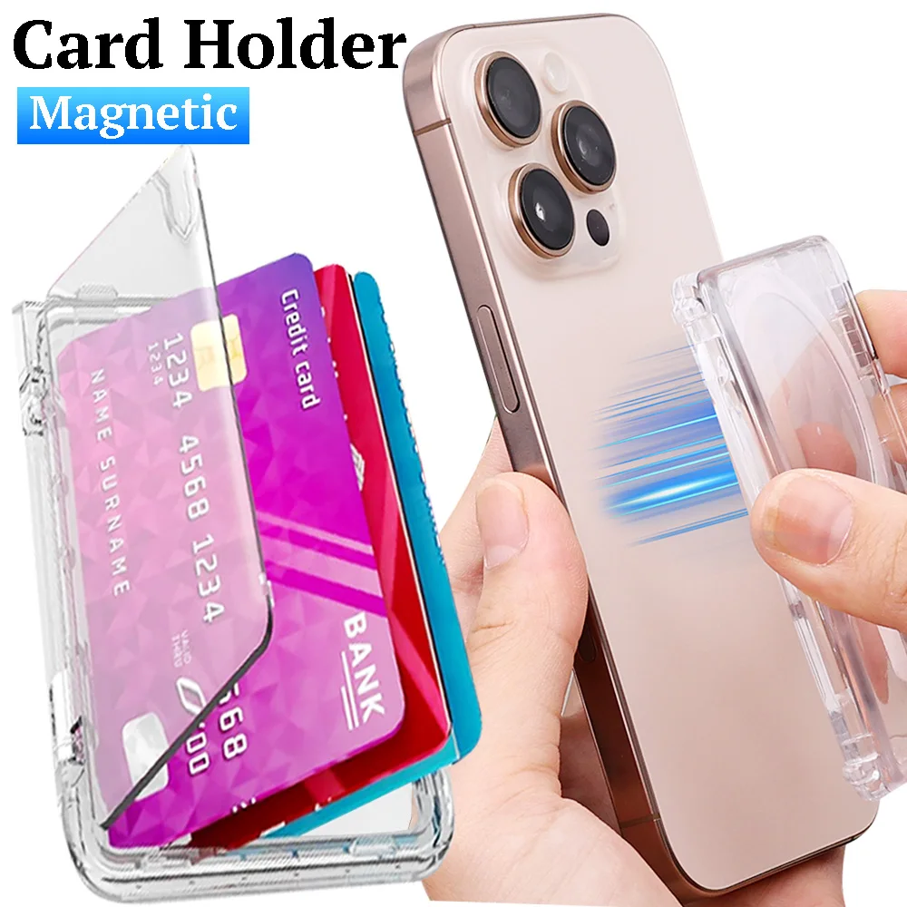 Transparent Magnetic Open Close Type Card Wallet Metal Stand Holder for Magsafe Clear Case for IPhone Card Phone Back Holder