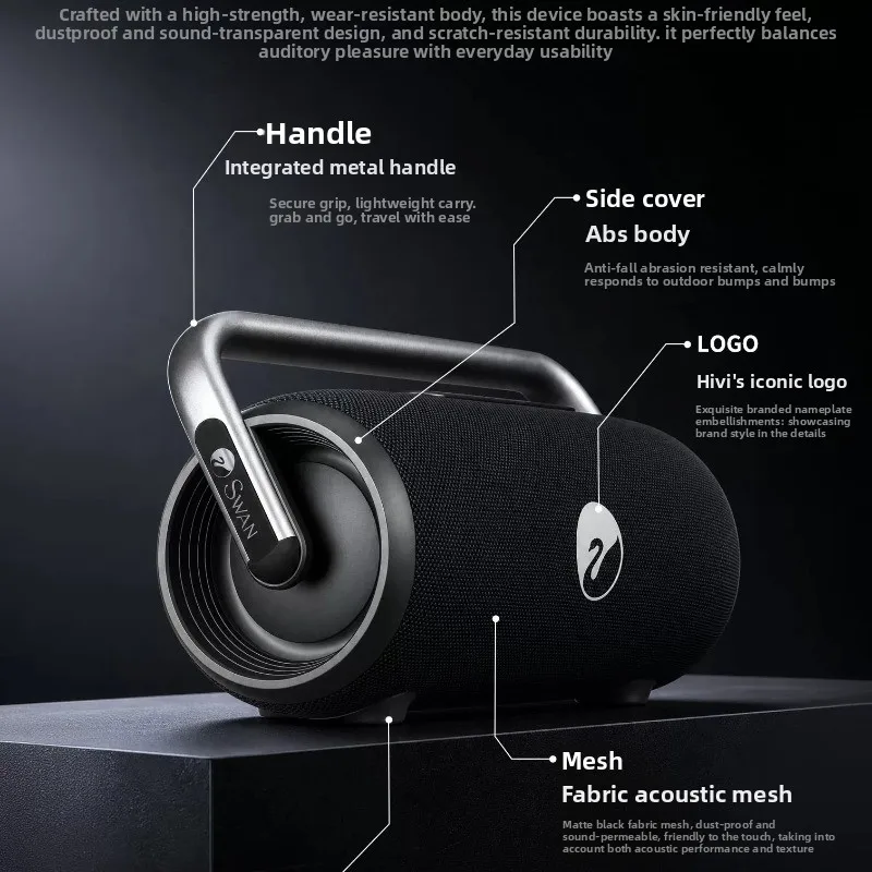 For HiVi BX-300 110W Portable Bluetooth Speaker IPX6 Waterproof RGB Light with Metal Handle