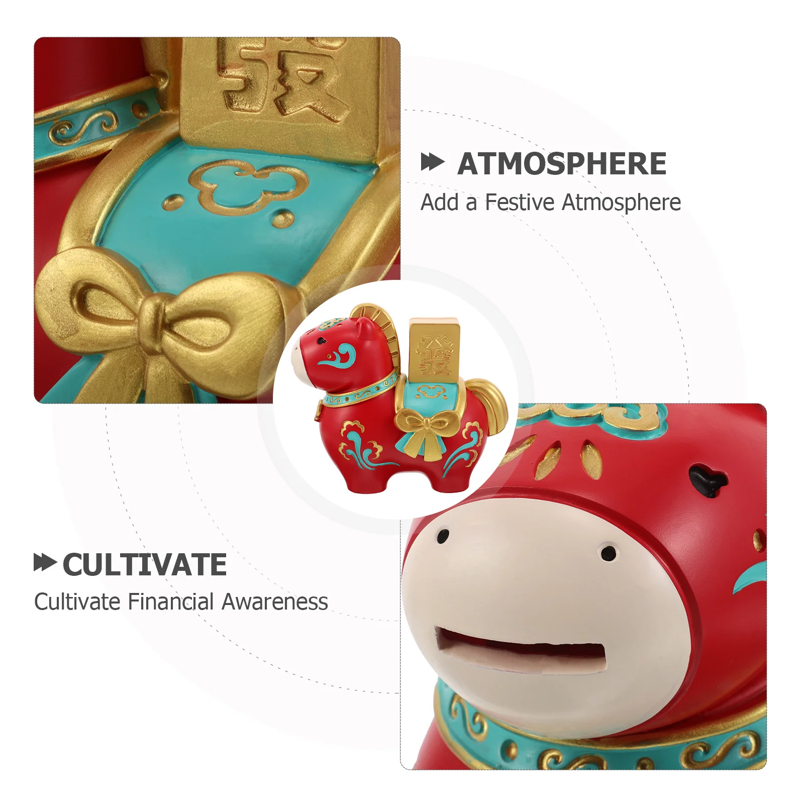 馬年貯金箱 2026年 樹脂製 干支貯金箱 中国新年ギフト コイン収納貯金瓶 風水 財運