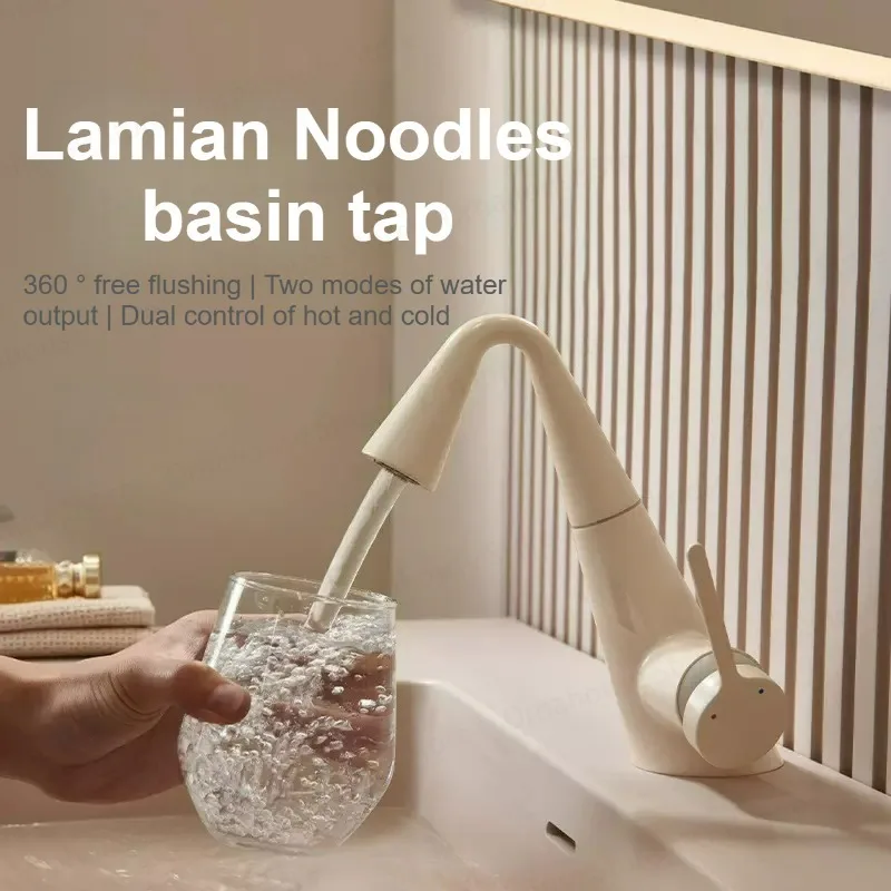 

Pull Out Sink Faucet Copper Milk White Bathroom Cabinetbasin Hot and Cold Faucet Anti-splash Household Single Lever Lavatory Tap