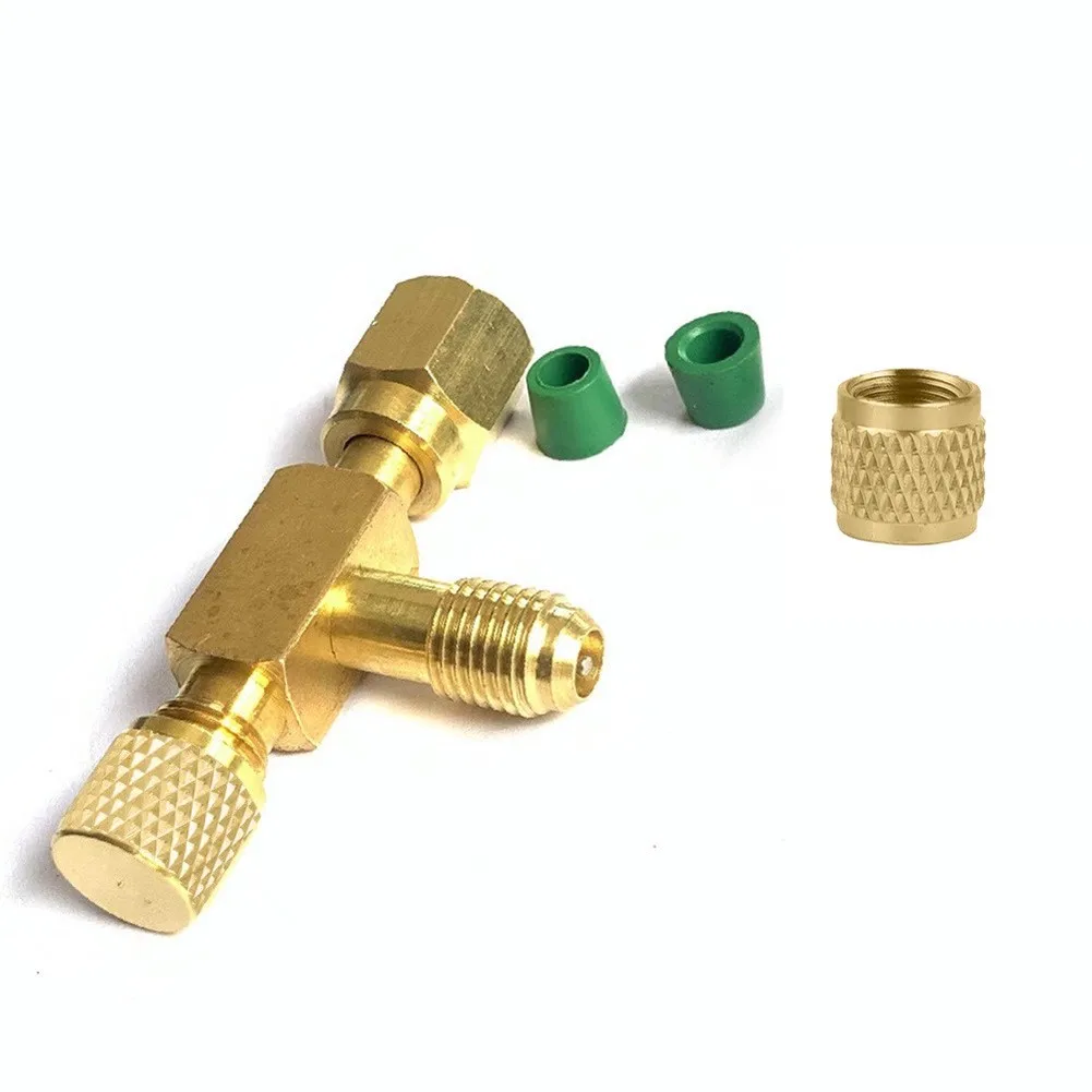 1/4 SAE Brass Tee Adapter with Flared FFL Internal Thread Rotary Connector and Slide Valve for HVAC Gauge and Hose Integration
