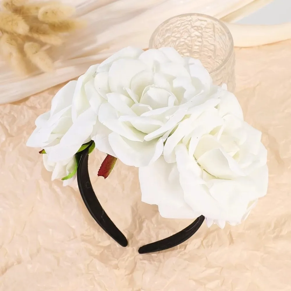 

Retro Simulated Big Flower Hair Band Colorful Rose Flowers Hair Hoop Crown Headband Party Wedding Hair Accessories