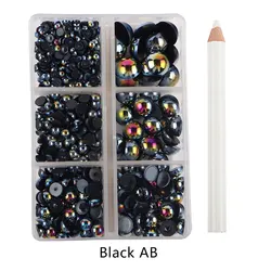 720Pcs With Dot Drill Pen Half Round Pearl Beads Flatback Rhinestone For DIY Weeding Dress Make Up Nail Art Decor F0522